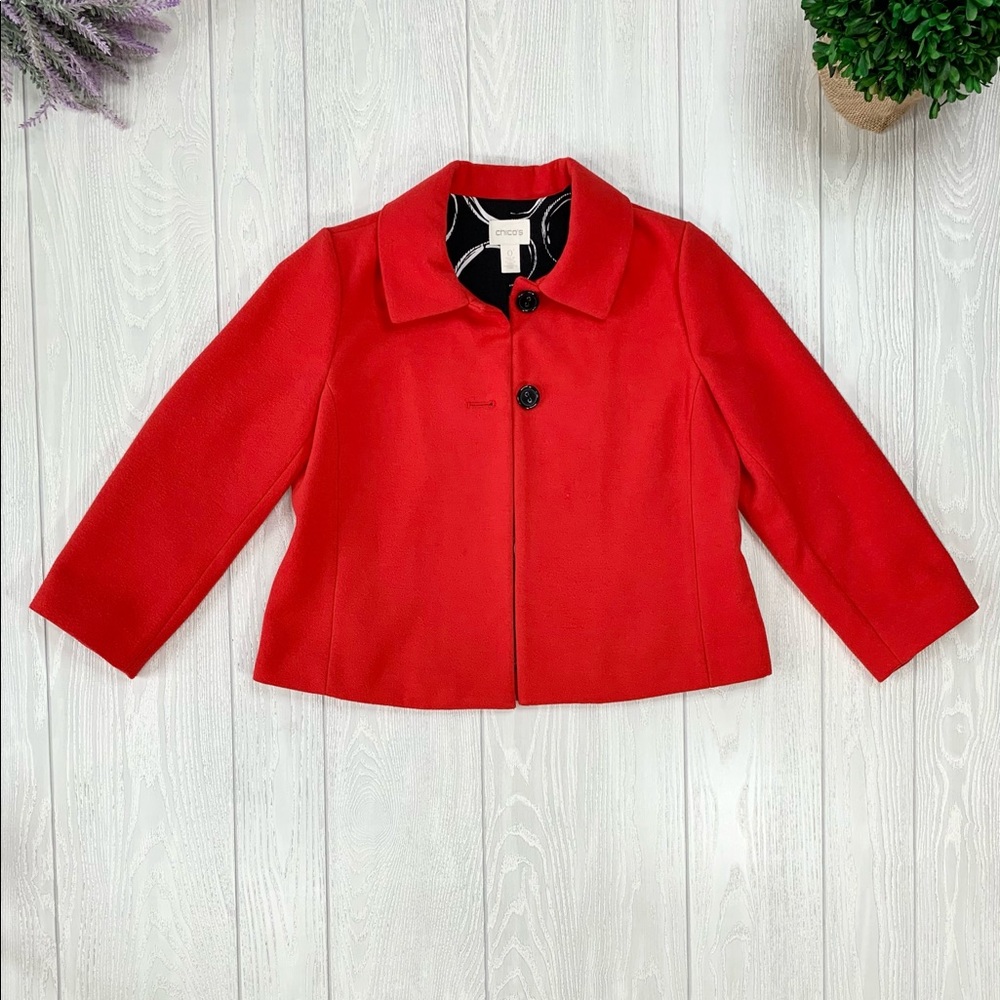 Chico's Size 0 Red Color Button Front Cropped - image 1